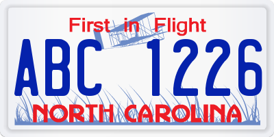 NC license plate ABC1226