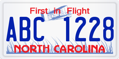 NC license plate ABC1228