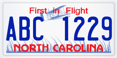NC license plate ABC1229