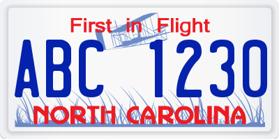 NC license plate ABC1230