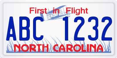 NC license plate ABC1232