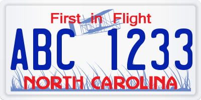 NC license plate ABC1233