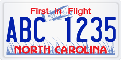 NC license plate ABC1235