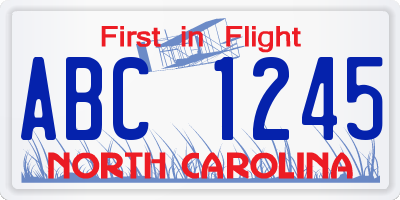 NC license plate ABC1245