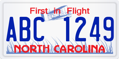 NC license plate ABC1249
