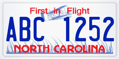 NC license plate ABC1252