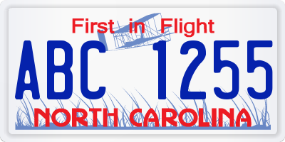 NC license plate ABC1255