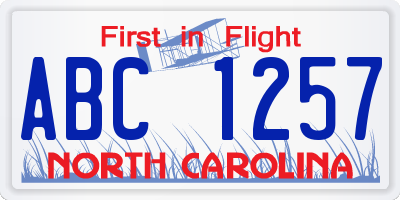 NC license plate ABC1257