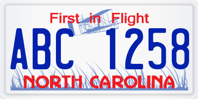 NC license plate ABC1258