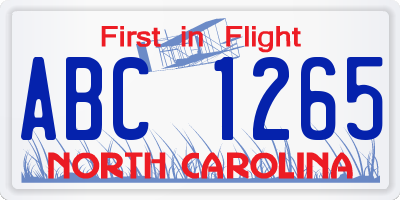 NC license plate ABC1265