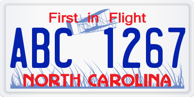 NC license plate ABC1267