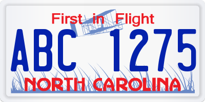 NC license plate ABC1275