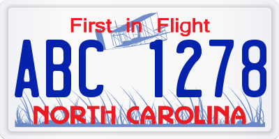 NC license plate ABC1278