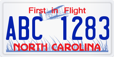 NC license plate ABC1283