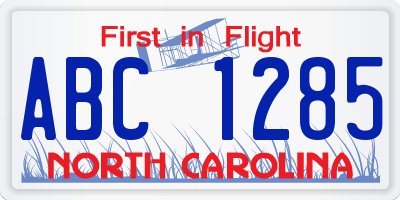 NC license plate ABC1285