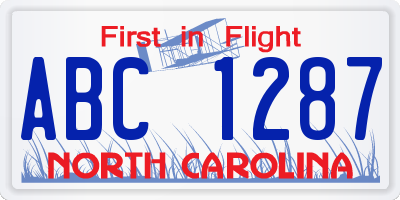 NC license plate ABC1287