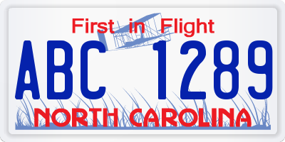 NC license plate ABC1289