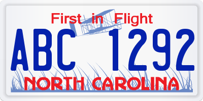 NC license plate ABC1292
