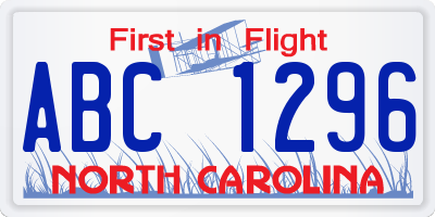NC license plate ABC1296