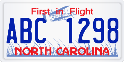 NC license plate ABC1298