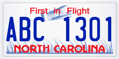 NC license plate ABC1301