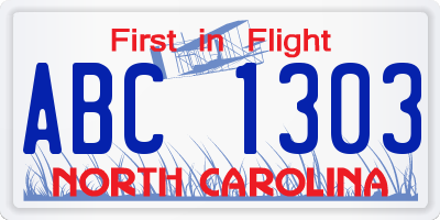 NC license plate ABC1303