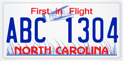 NC license plate ABC1304