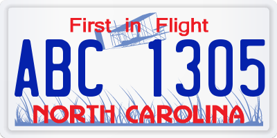 NC license plate ABC1305