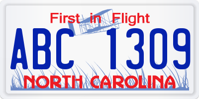 NC license plate ABC1309