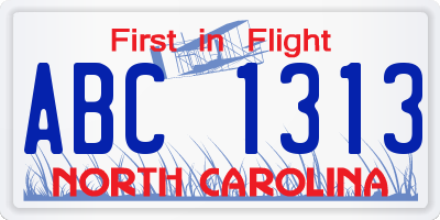 NC license plate ABC1313