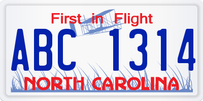 NC license plate ABC1314