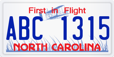 NC license plate ABC1315