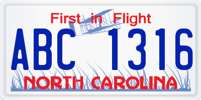 NC license plate ABC1316