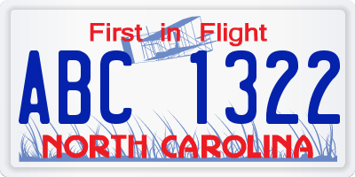 NC license plate ABC1322