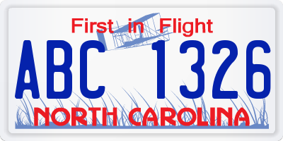 NC license plate ABC1326