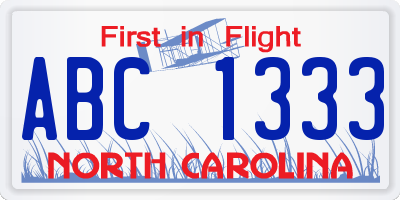 NC license plate ABC1333