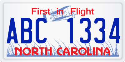 NC license plate ABC1334