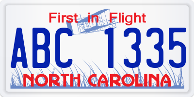 NC license plate ABC1335