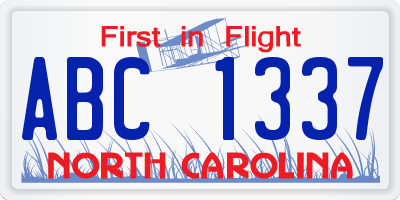 NC license plate ABC1337