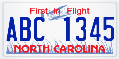 NC license plate ABC1345