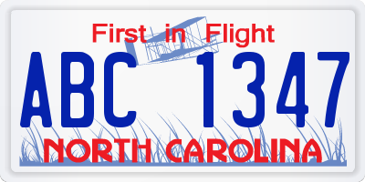 NC license plate ABC1347
