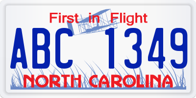 NC license plate ABC1349
