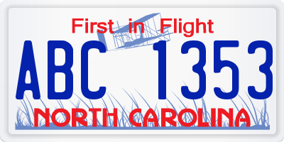 NC license plate ABC1353