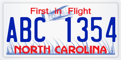 NC license plate ABC1354