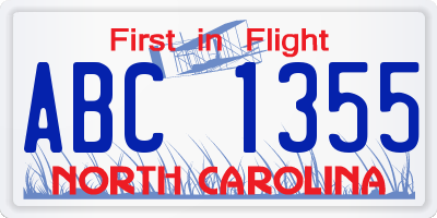 NC license plate ABC1355