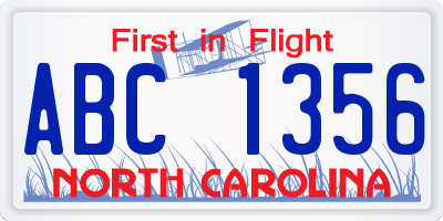 NC license plate ABC1356