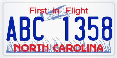 NC license plate ABC1358