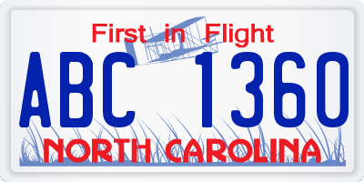 NC license plate ABC1360