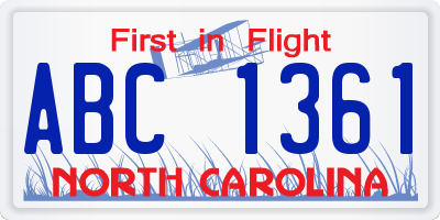 NC license plate ABC1361