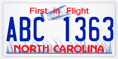 NC license plate ABC1363